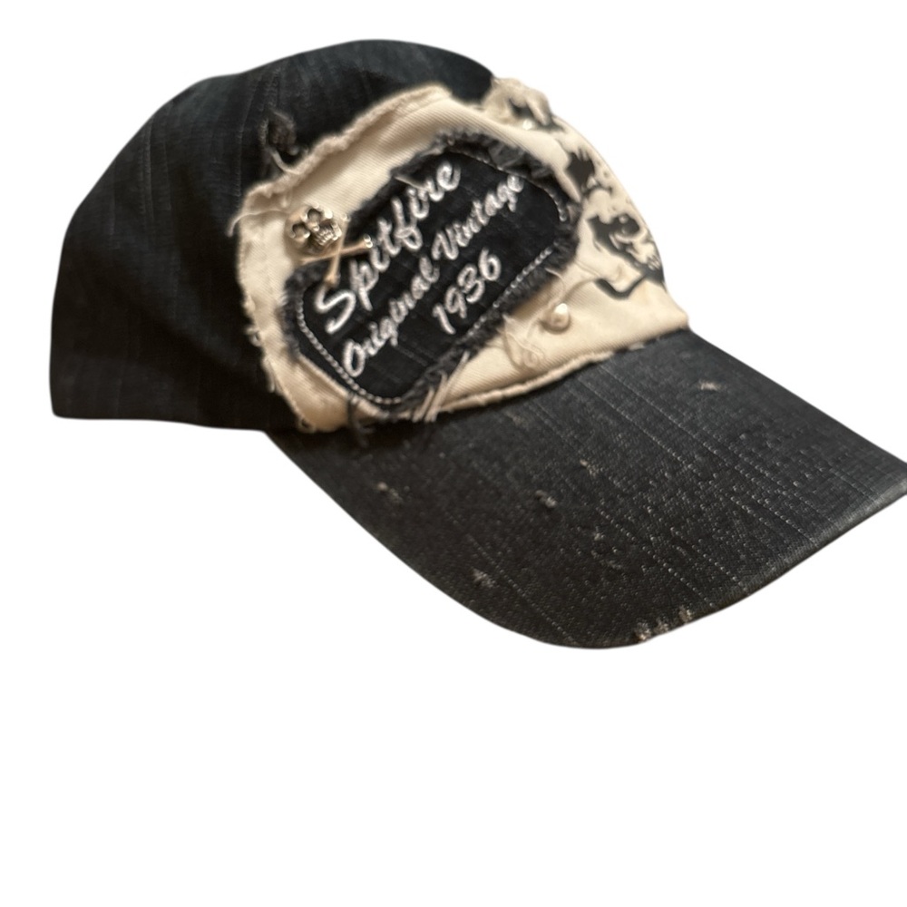 Skull & Studded Black/Blue and Cream Skull Patch Hat - Picture 3 of 6